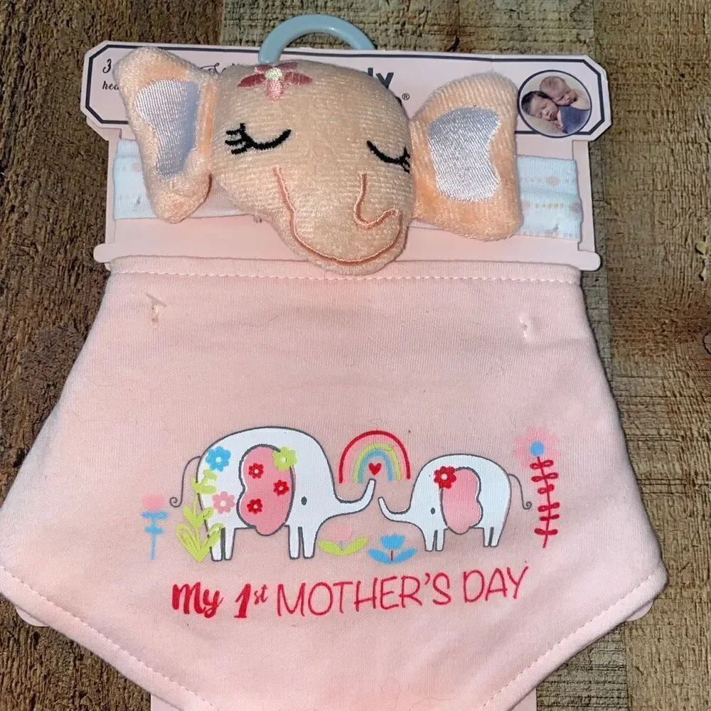 3 Pc. Pink Mother’s Day Bib Socks Headband Set NWT